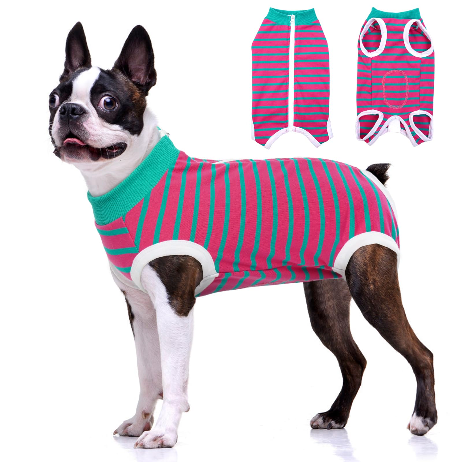 BRKURLEG Dog Recovery Suit for Small Medium Dogs, Rose Red Stripes, XXL