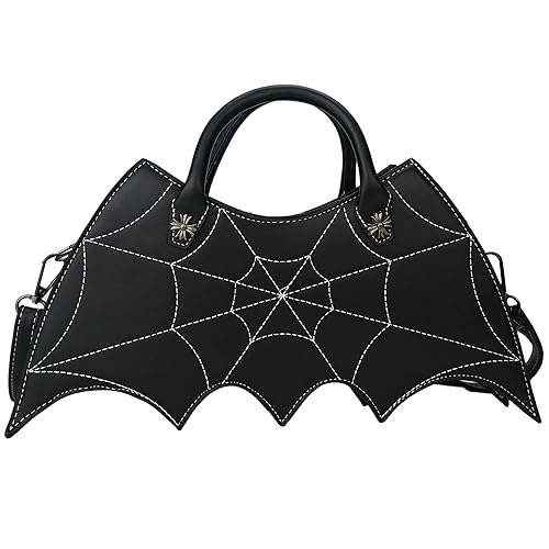 Ondeam Bat wing Shoulder bag,PU Spider Web Crossbody Handbag for Women - A-black