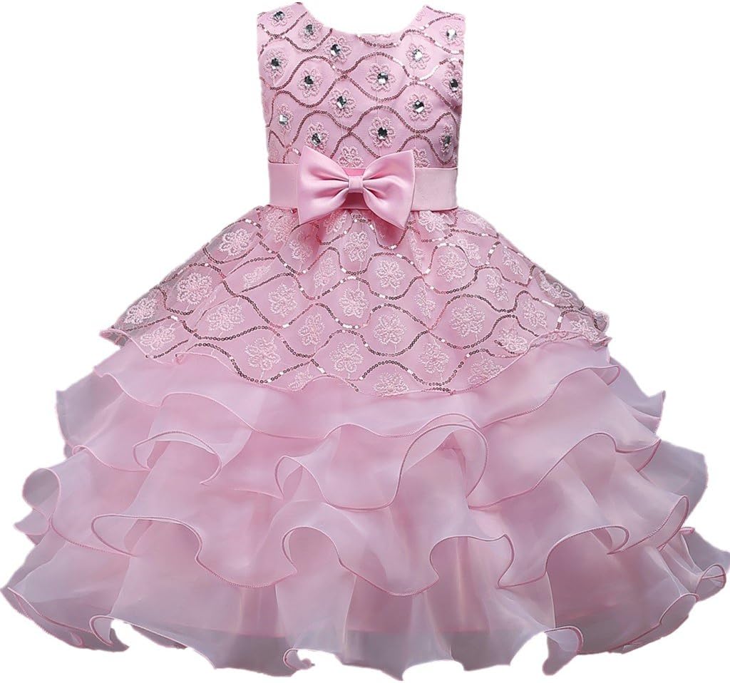 DreamHigh Wedding Flower Girl's Ruffles Lace Cute Bow Waist Evening Dress up