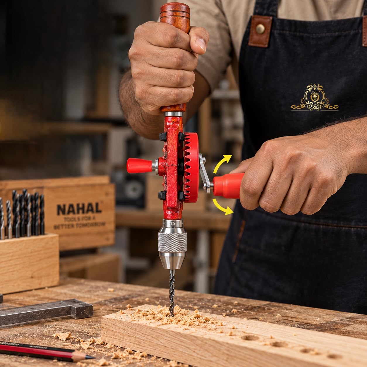 Johnson Tools Nahal 1/4" (6mm) Hand Drill Machine with Wooden Handle Ideal for Jewellery Making, Woodworking and DIY Use 2