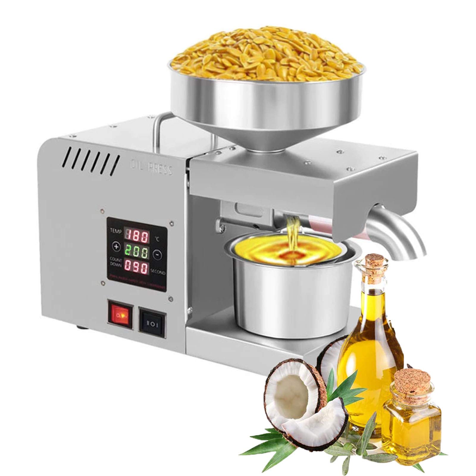Presse À Huile Automatique 610W avec Panneau De Commande Intelligent Extracteur De Presse À Huile Commerciale Domestique pour Noix De Lin Amande Colza Sésame, Etc,110V