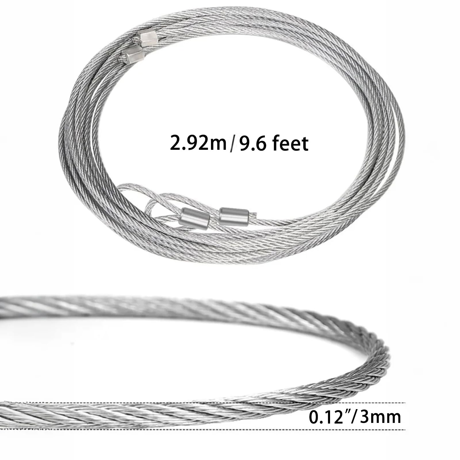 2 x linka sprężynowa do drzwi garażowych, 2 sztuki, 2,9 m x 0,3 cm, ocynkowany kabel sprężynowy, odpowiedni do drzwi garażowych 2,4 m