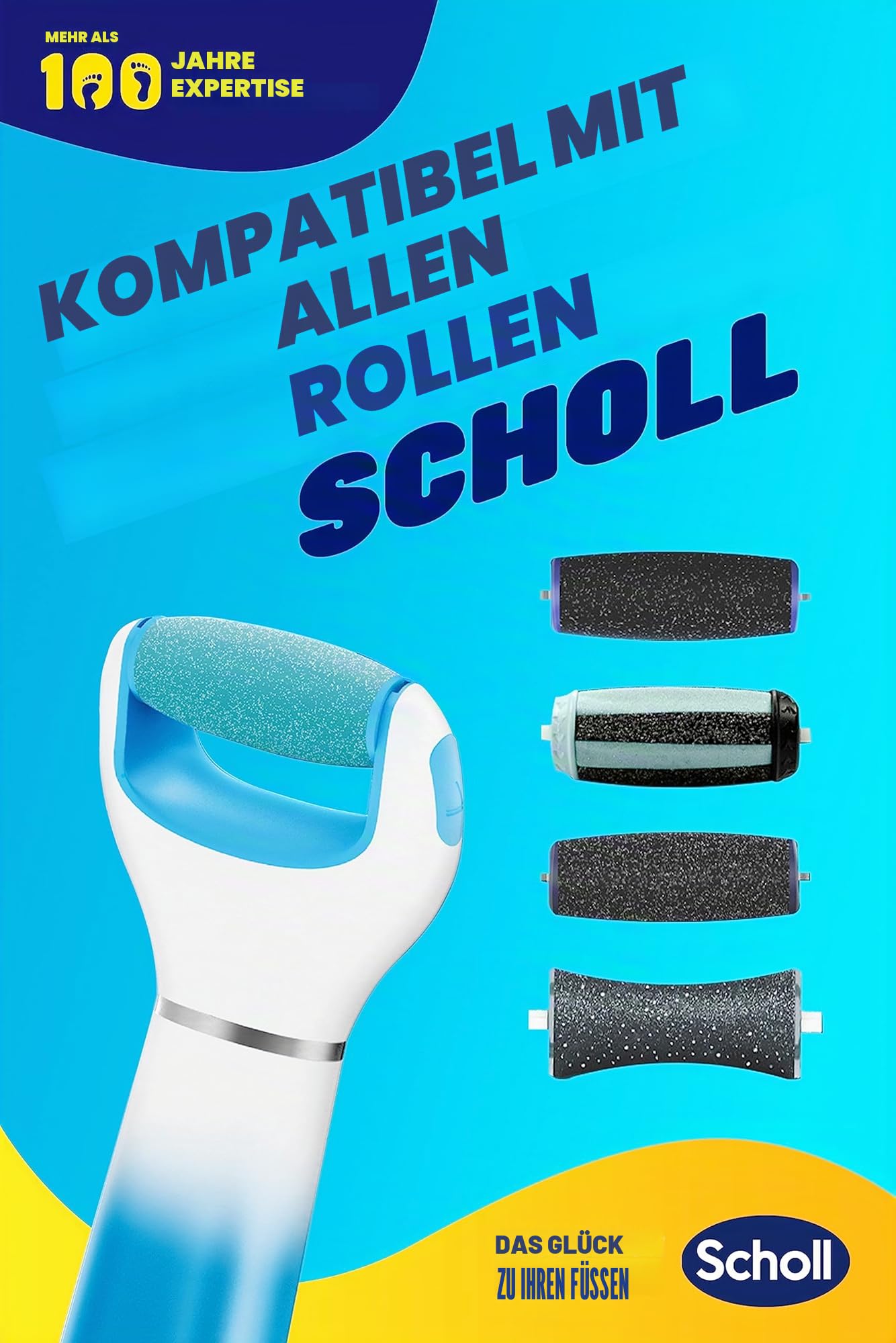 Scholl Expert Care, Hornhaut Entfernung für seidig weiche Füße,elektrischer Hornhautentferner schnell & Mühelos (mit Meeresmineralien Rolle für präzise Ergebnisse,1 Gerät inkl. Rolle)1 Stück(1er Pack)