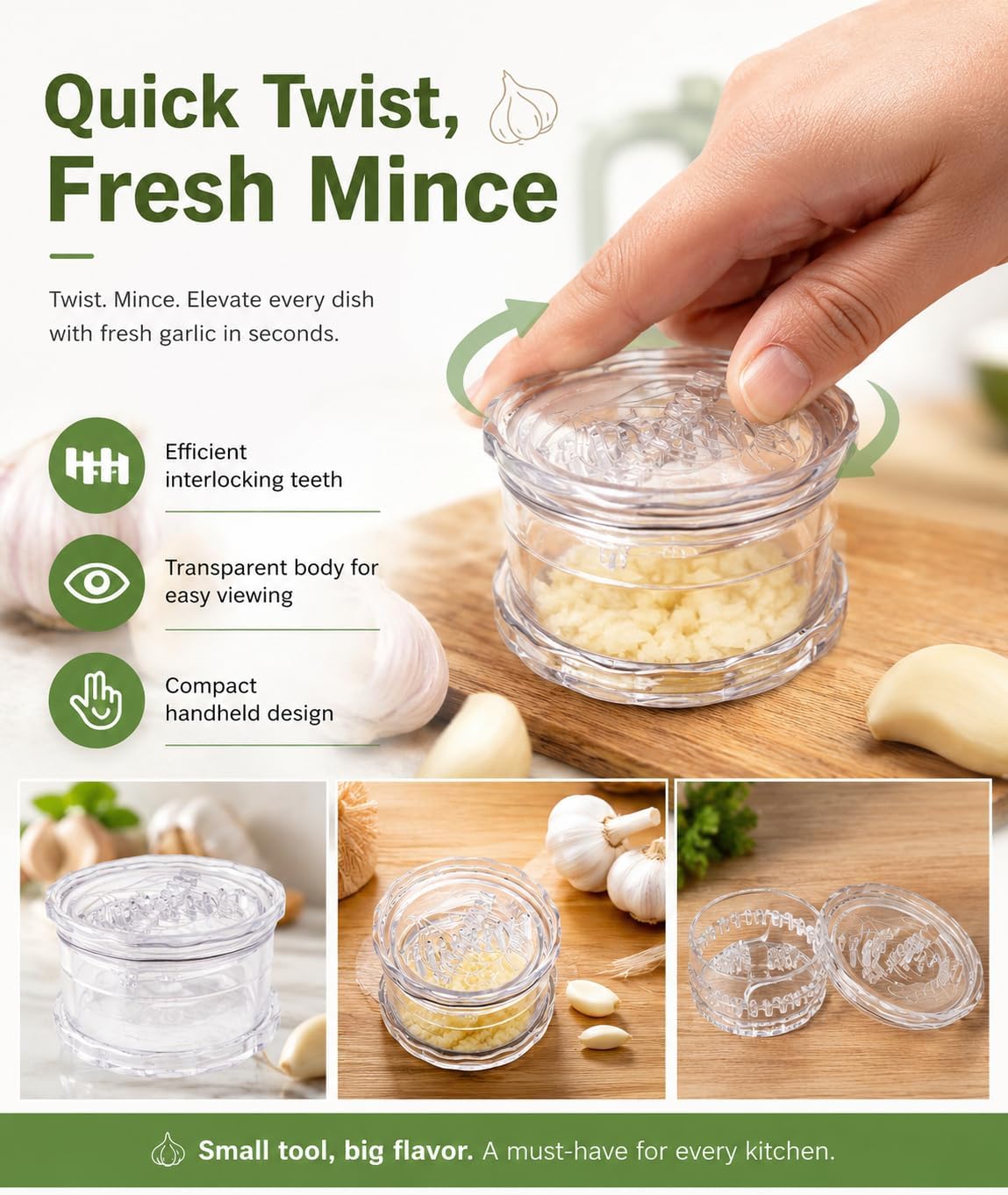 2PCS Clear Manual Garlic and Ginger Twister Mincer Tool