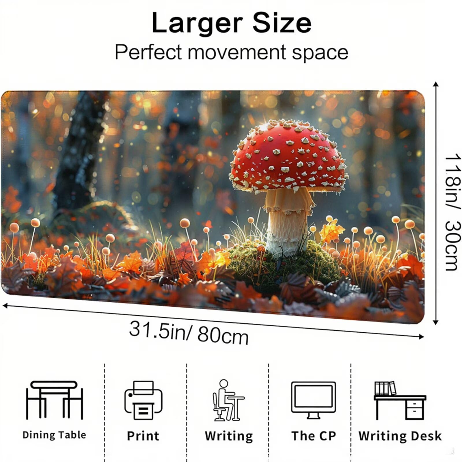 Czerwona podkładka pod mysz XXL 1500 x 800 x 3 mm grzyb pod ręką akcesoria biurowe antypoślizgowa gumowa podstawa i szyte krawędzie podkładka pod mysz dla graczy do dekoracji biura dekoracyjnego