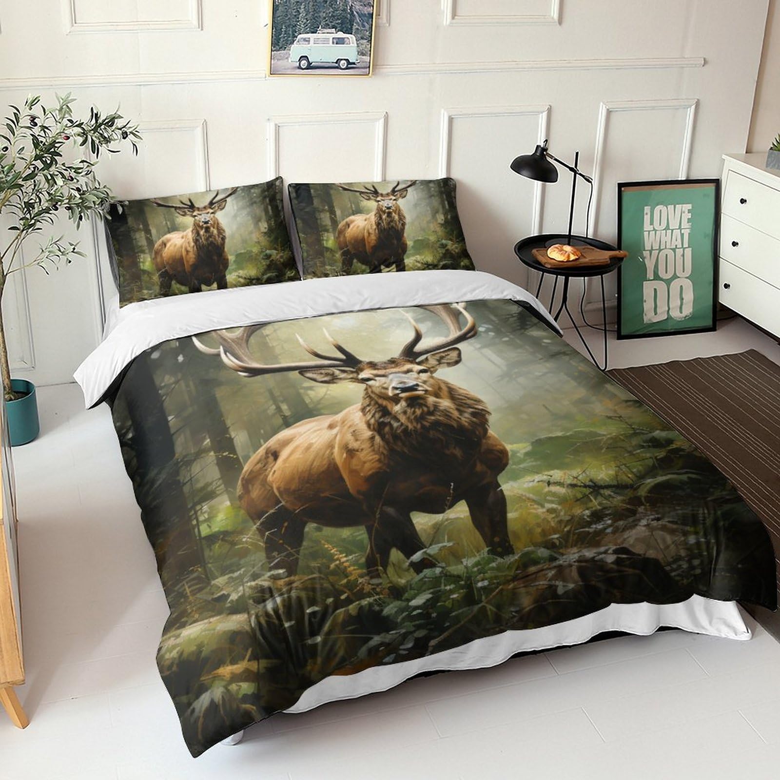 Parure de lit de literie deer elk forest hypoallergénique pour lit king size 220x240cm