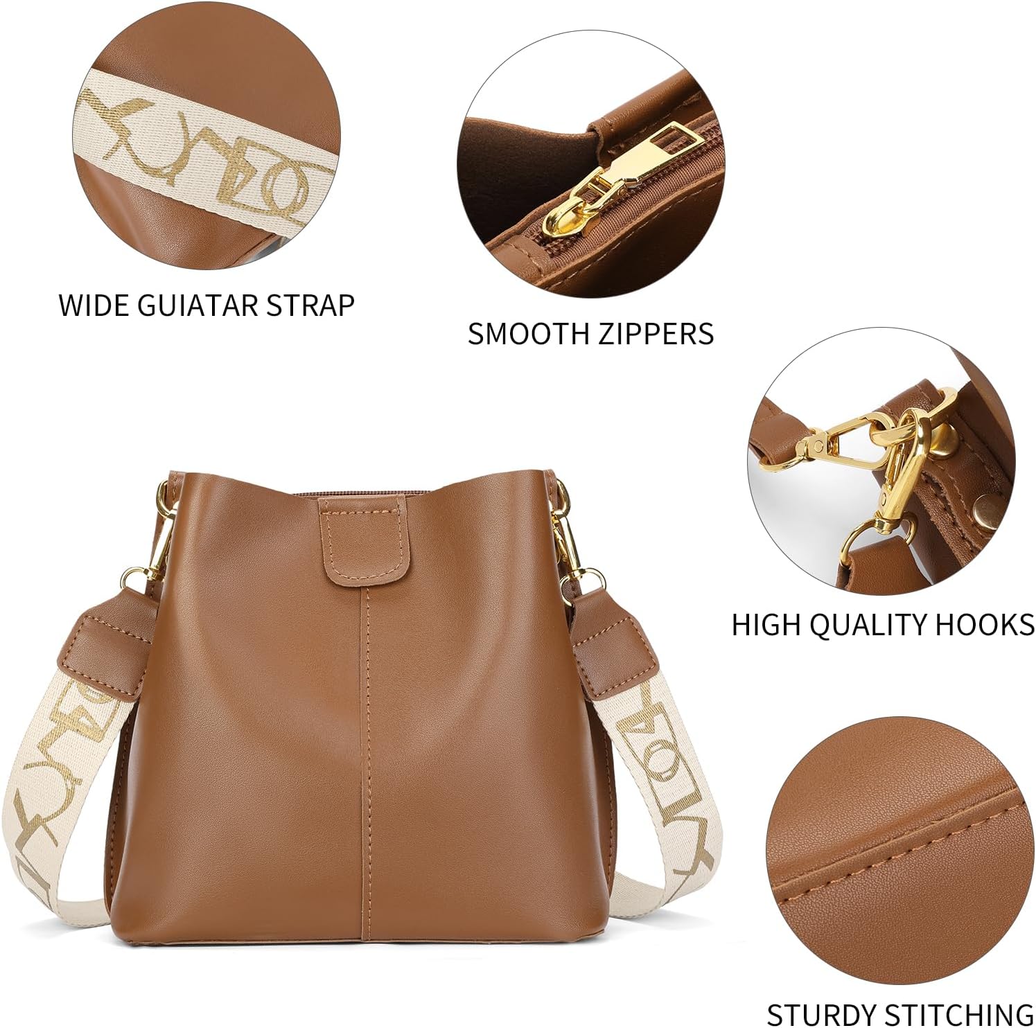 SENDEFN Trendy Bucket Crossbody Bag for Women Soft Shoulder Tote Purses Vegan Leather Crossbody Bags - Image 4