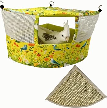Bird Nest House Summer Breathable Hanging Hammock Bird Bed Snuggle Hut for Parakeets Budgies Caique Conures Cockatiels Yellow,L