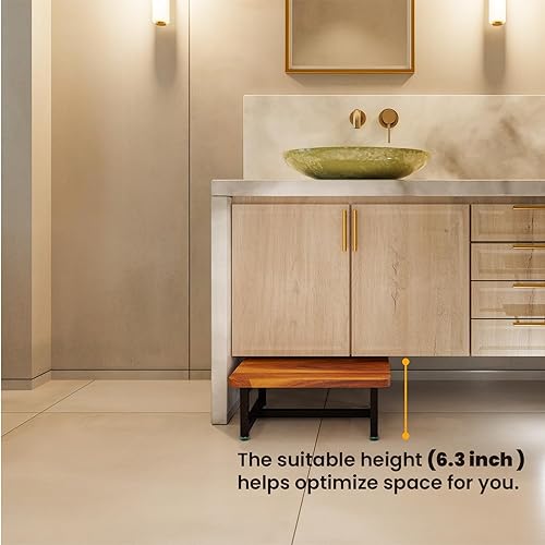 Miniatura 6 de HOLANA 6.5" Acacia Wood One Step Stool for Adults with Non-Slip Rubber Feet - 550 lbs Wooden Step Stools for Bed - Safety Stepping Stool Bathroom