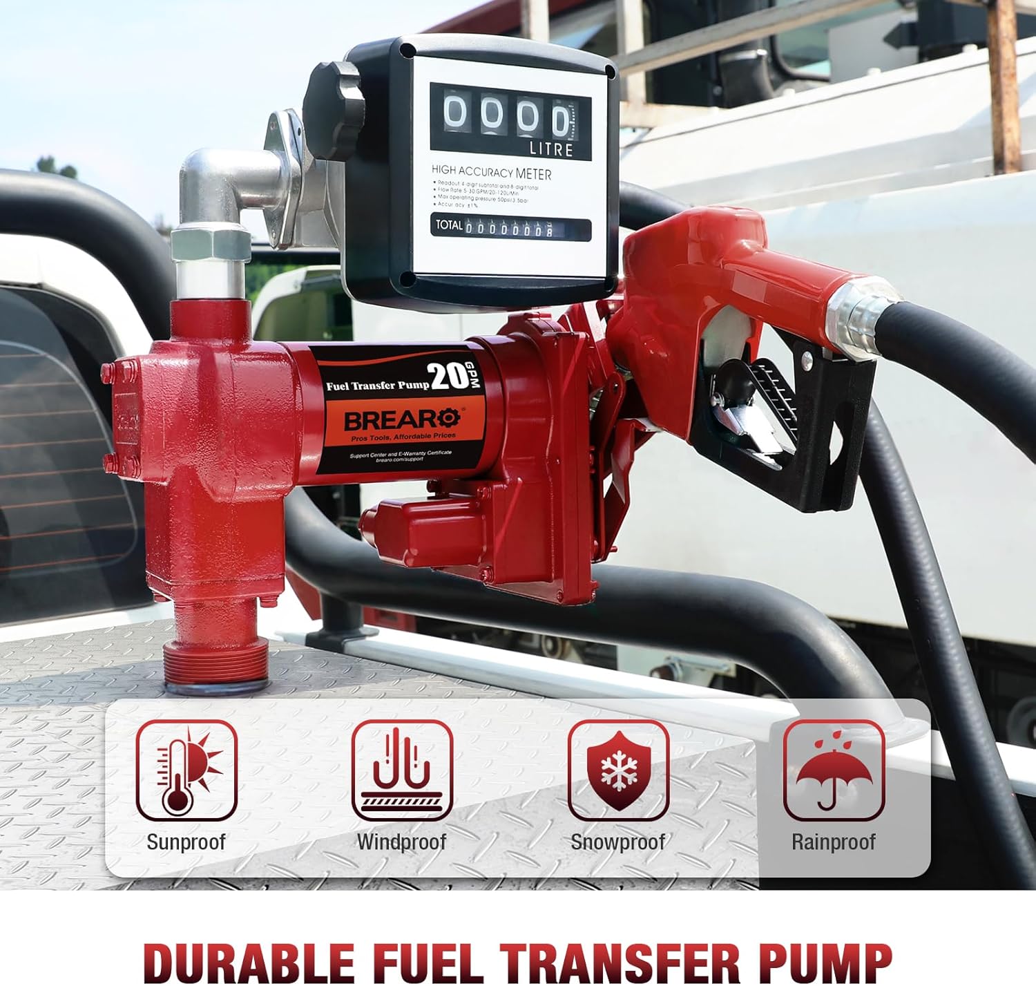 12V 20 GPM High Flow Fuel Transfer Pump with Mechanical Meter, Heavy Duty Cast Iron Pump for Gasoline, Diesel, Kerosene, Ethanol, Methanol, Biodiesel