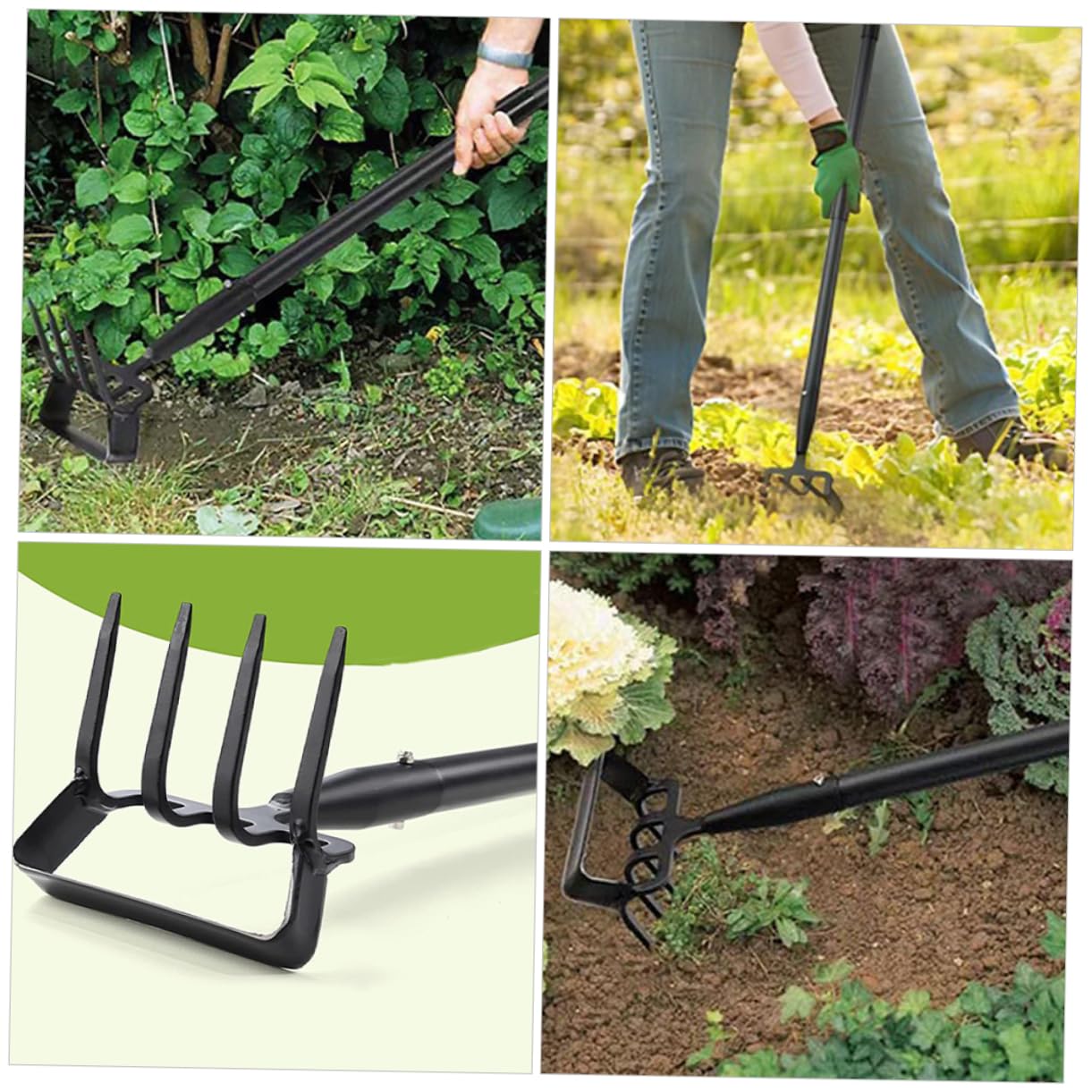 SHINEOFI Azada de Jardín y Rastrillo de Mano para Jardinería Doméstica, 3 Secciones 1.2 M, Acero Inoxidable, Mango Ergonómico, Herramienta Multifunción para Desherbar y Labrar en Patios y Jardines