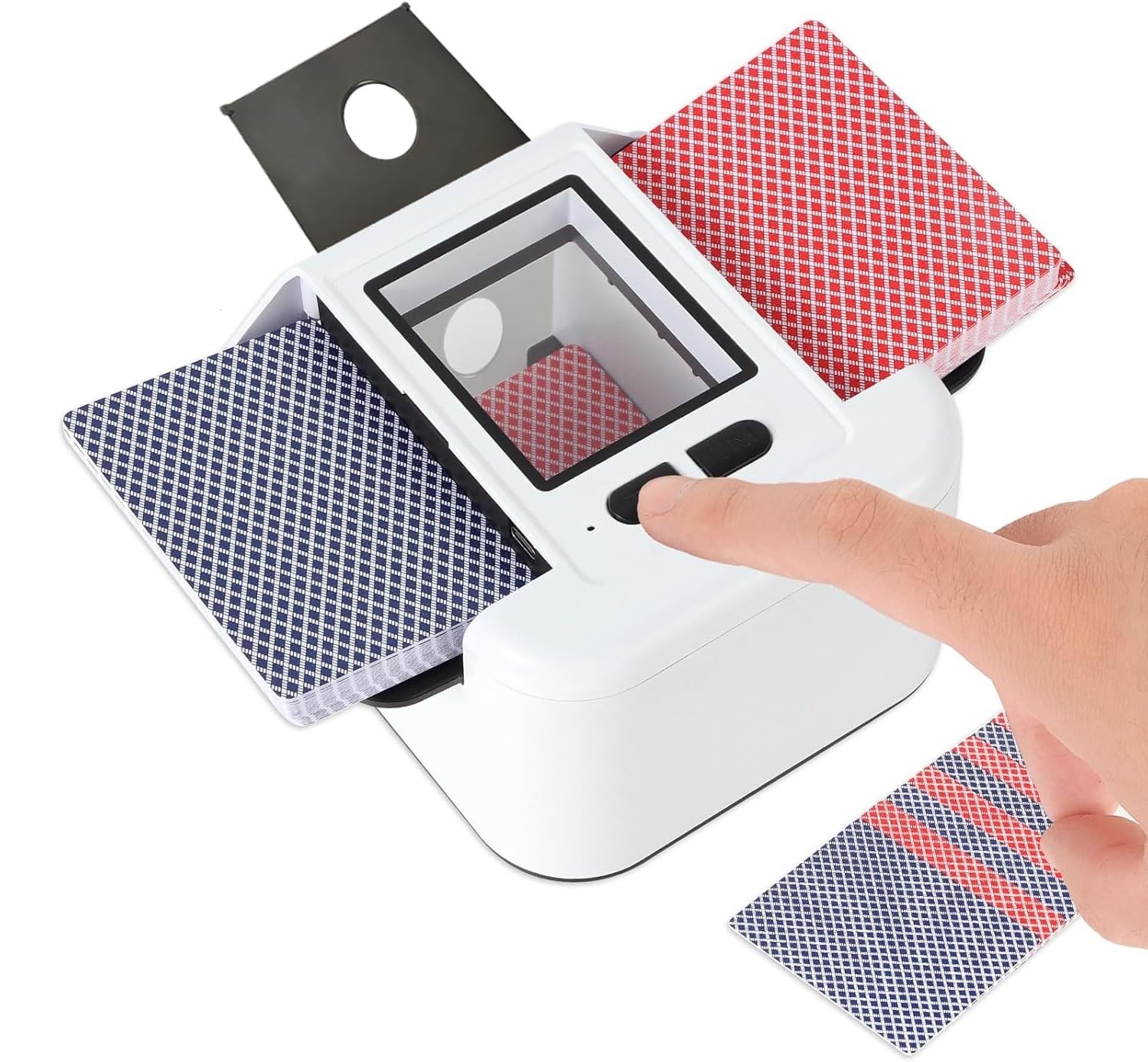 ZHENNBY Card Shuffler Machine, Automatic Card Shuffler for UNO Card Machine Rechargeable 1-2 Deck Shuffling Playing Card Mixer for Poker, Tarot, Belote, Texas Hold'em - White