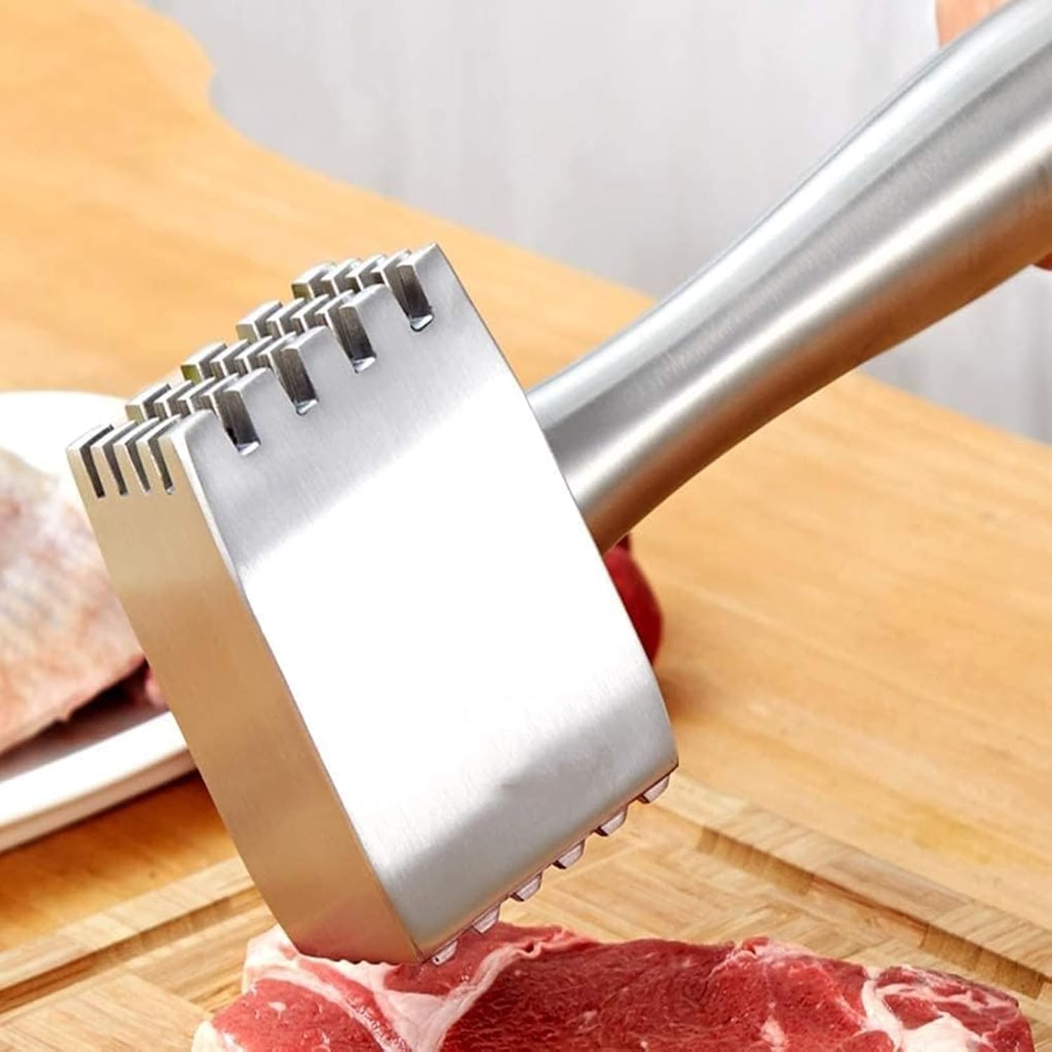 Meat Tenderizer,Stainless Steel Heavy Sturdy Meat Mallet, Dual Sided Household Meat Knocker, Meat Hammer Tool with Curved Handle, for Cooking
