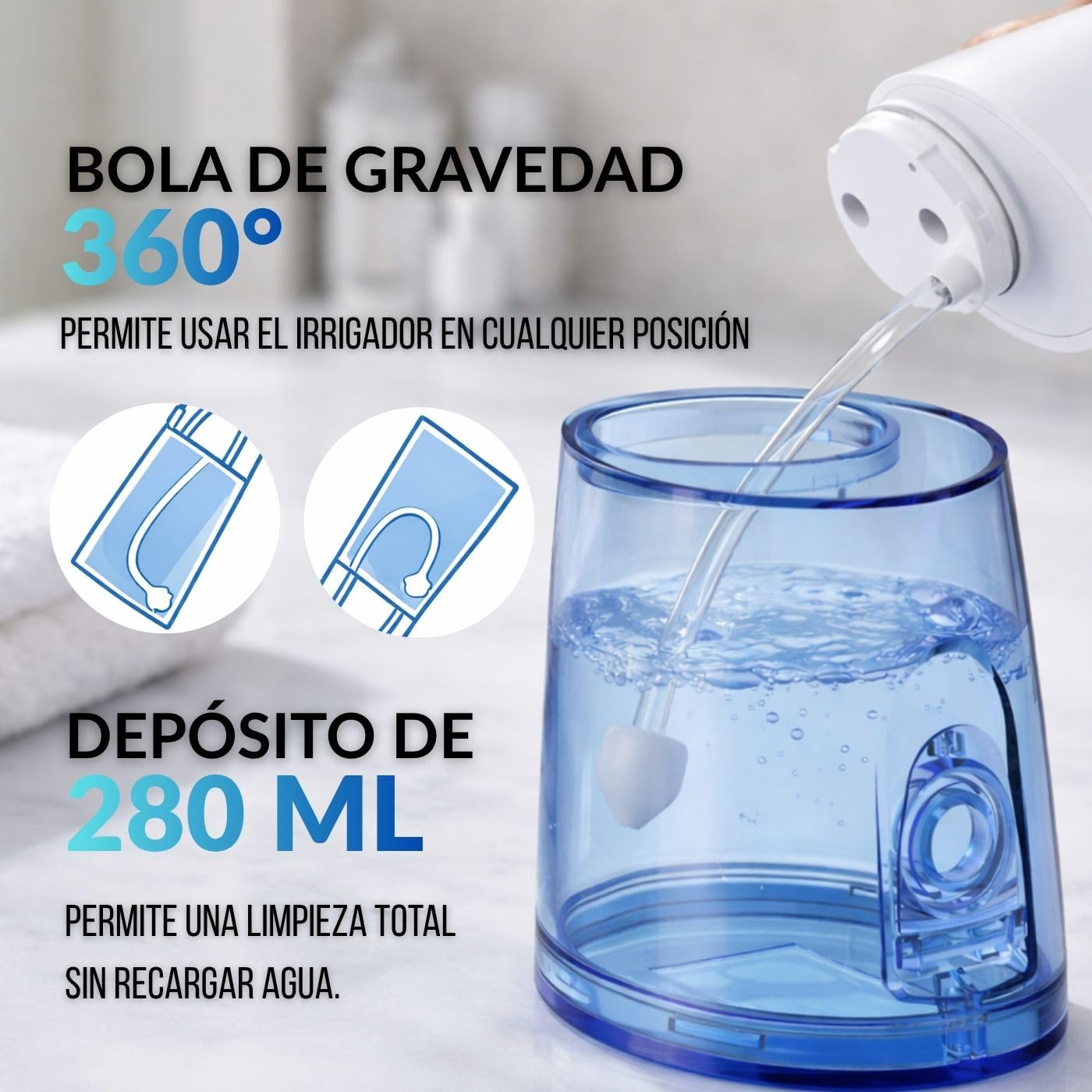 Irrigador Bucal Inalámbrico Aurallys, IPX7 Impermeable, Incluye 7 Boquillas, Batería 2000mAh, Tanque 280ml, 3+DIY Modos, con Modo Personalizable (Azul y Blanco)