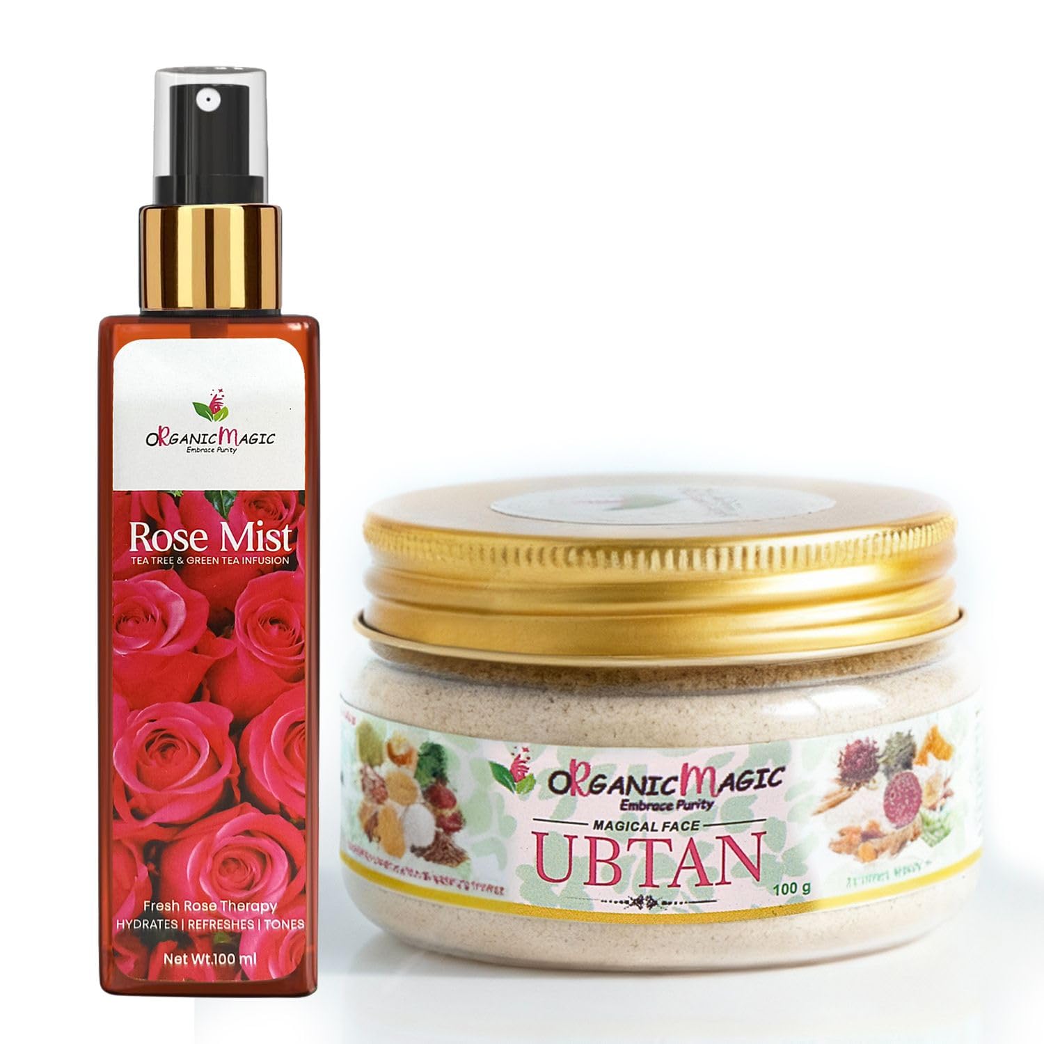Organic Magic Rose Mist Face Spray with Tea Tree & Green Tea, 100ml + Magical Face Ubtan, 100g Combo for Hydration & Glowing Skin-image-42
