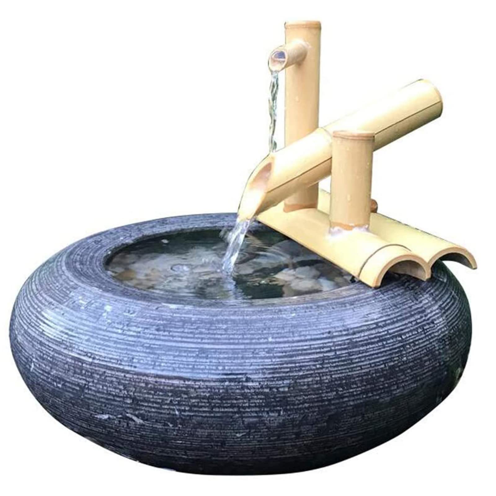 asdchZen Bamboo Fountain Kit, Solar Fountain Landscape Decoration, Bird Bath Bamboo Fountain Zen Garden Japan Garden Waterfall Outdoor Water Fountain Spout, Handmade, For Fish Tan