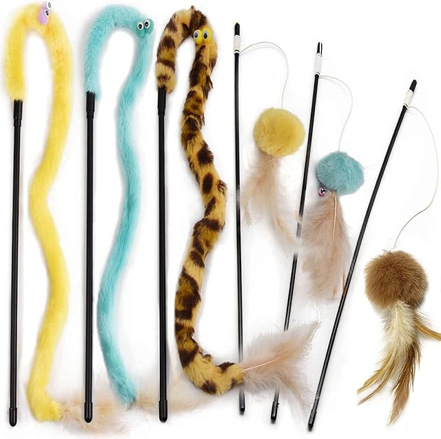 Juguete Interactivo de Pluma para Gato - Varita Con Plumas (6 Piezas)
