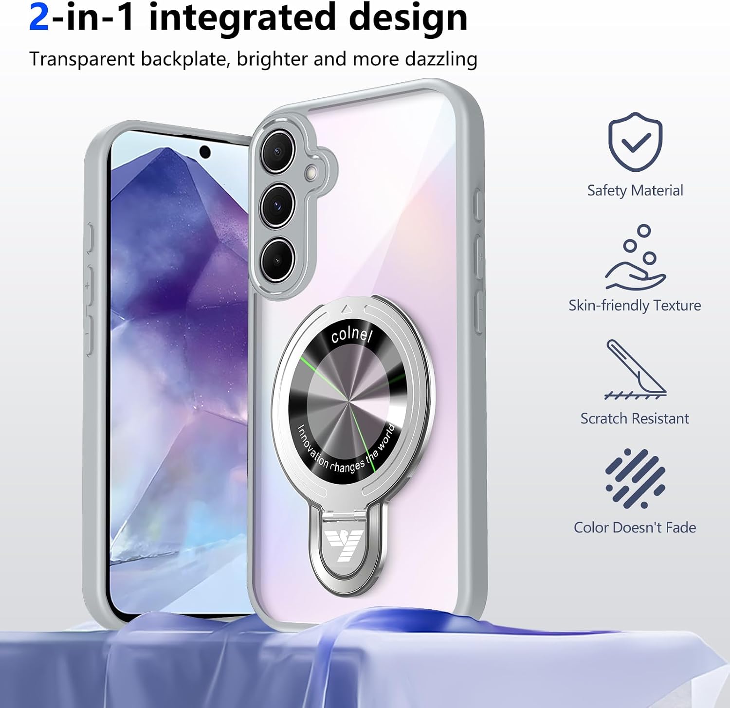 Asuwish Phone Case for Samsung Galaxy A35 5G Cell Cover with Tempered Glass Screen Protector and Military Grade Drop Protection Hybrid Rugged Slim Stand Ring Hard Holder A 35 35A A355G Women Men Gray image 2
