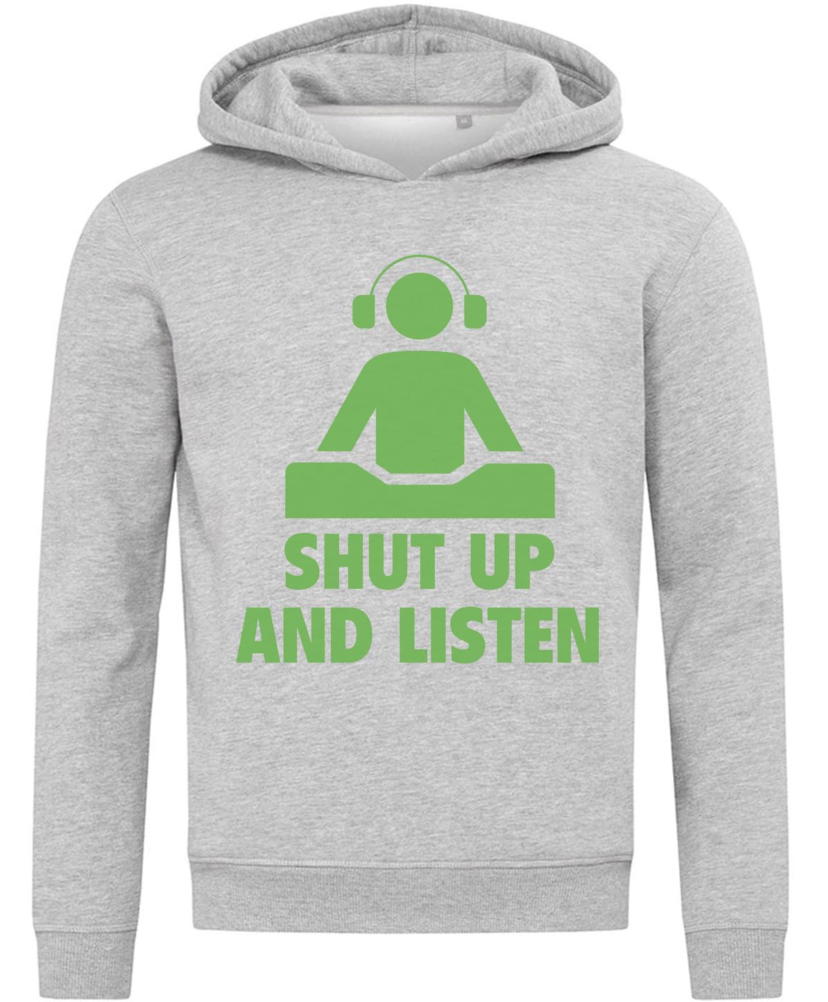 Felpa con cappuccio con scritta "Shut Up and Listen", in misto cotone, colore: grigio
