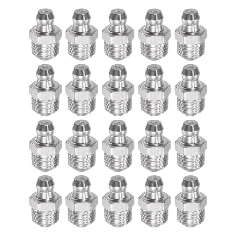 Kit de bicos graxeiros retos uxcell em aço inoxidável 201 com rosca métrica M10 x 1 mm para lubrificação, 20 peças