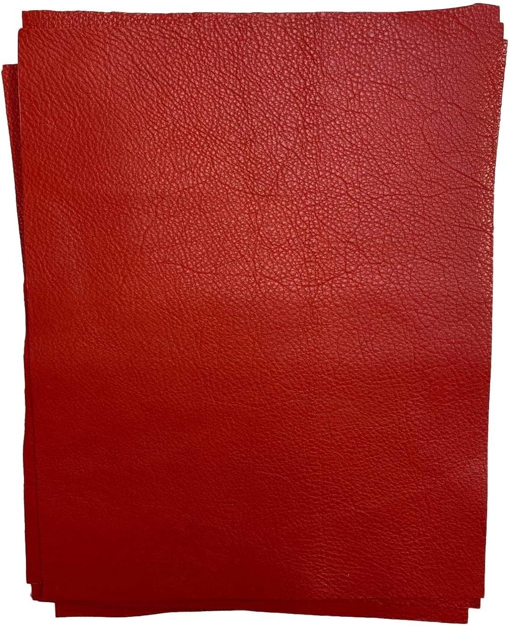 Natural Grain Cow Leather: 8.5'' x 11'' Pre Cut Leather Pieces (Red, 1 Piece)
