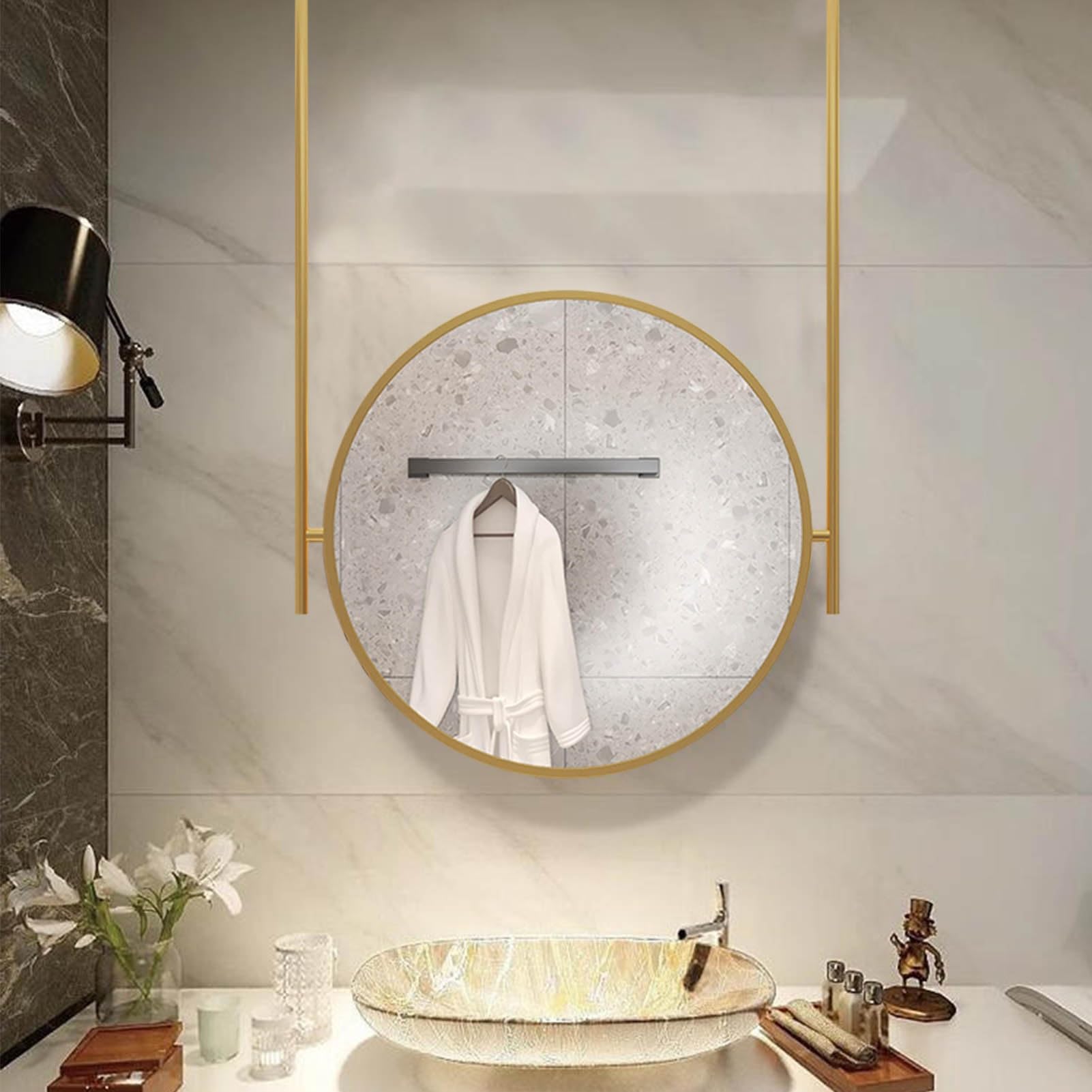SXFSDOU Large Modern Gold Metal Frame Wall Mirror, Bathroom Vanity Makeup Shaving Mirrors, Living Room Bedroom Entryway Decor Mirrors - Customizable(Diameter-70CM/27.6INCH)