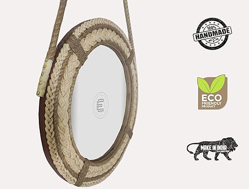 Miniatura 4 de Espejo redondo náutico costero para sobre el fregadero, decorativo tejido a mano, cola de caballo enmarcada para colgar en el baño, luz de cama y