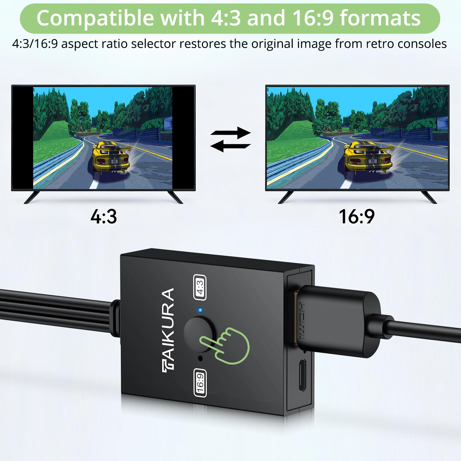 RCA to HDMI Converter with 4:3/16:9 Switch, 1080P AV Composite Video Adapter with USB Cable, Supports PAL/NTSC for Wii PS2 DVD VHS to HDTV or Monitor — view 4