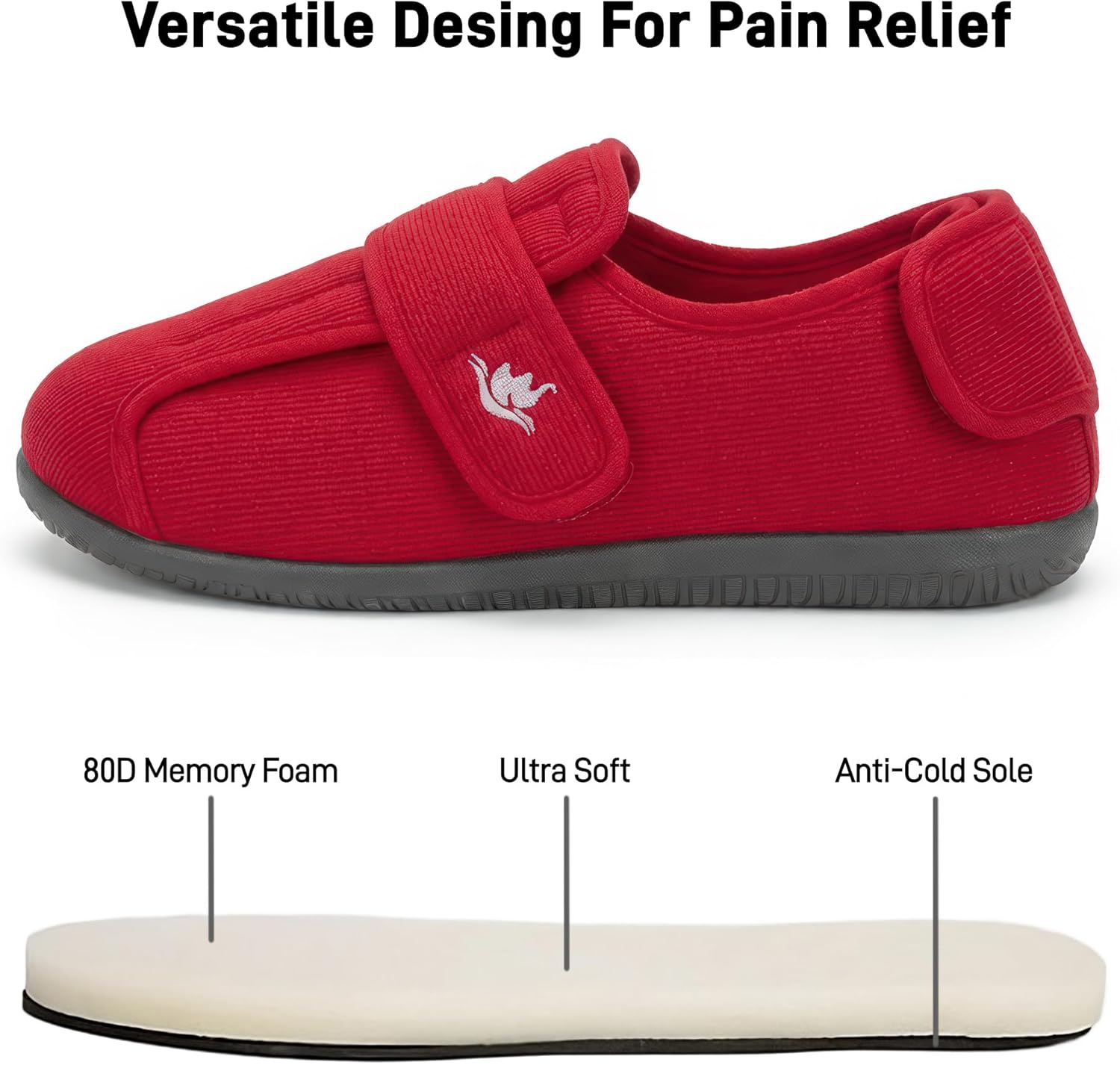 Women's 80-D Memory Foam Adjustable Wide Diabetic Slippers for Swollen Feet, Edema, Arthritis, Elderly Indoor/Outdoor - Image 2