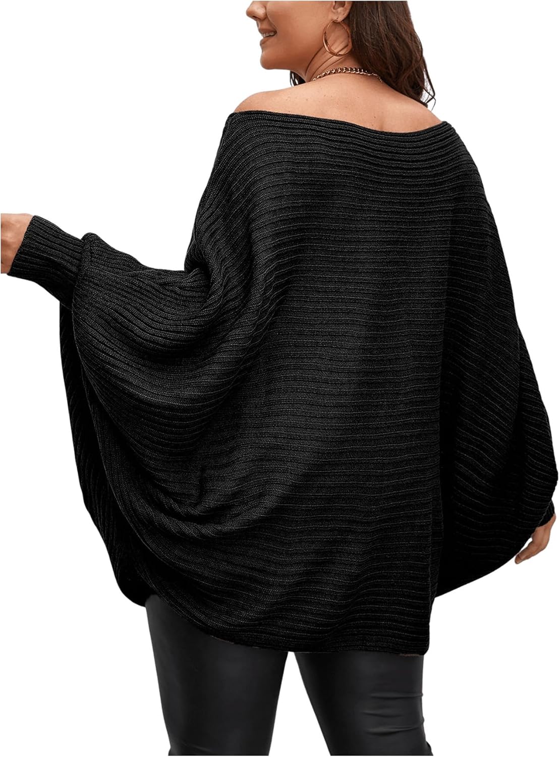 WDIRARA Women's Plus Size Off The Shoulder Long Sleeve Sweater Pullovers - Image 2