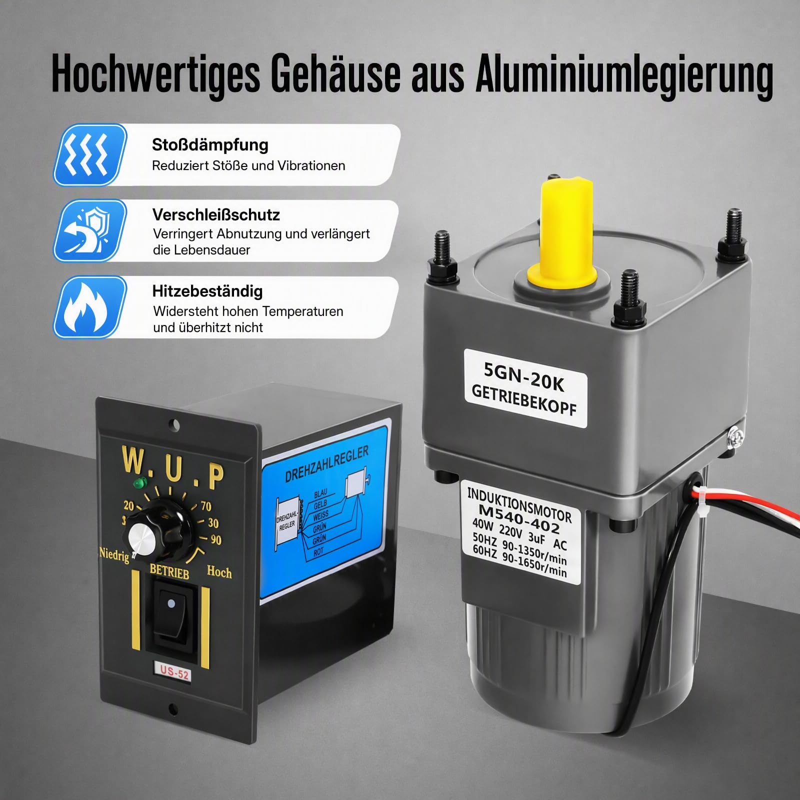 Getriebemotoren 220V 40W Getriebemotoren Kit mit Drehzahlregler 0-68 rpm Hohe Drehmomente Einstellbarer Getriebemotor Umkehrbare Einphasig Asynchron Getriebe Elektromotor