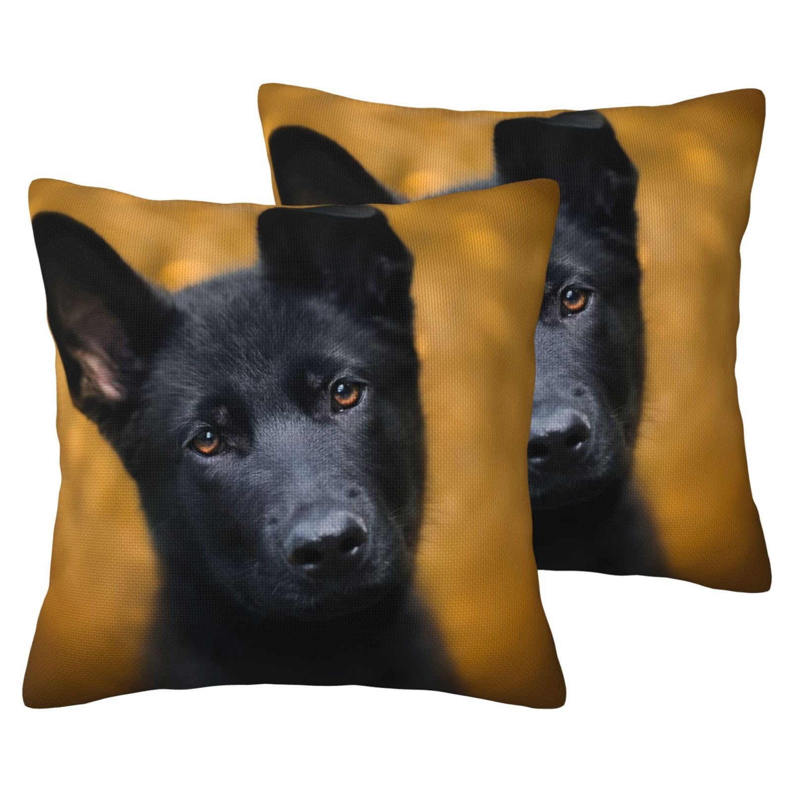Housse de coussin berger allemand noir en imitation lin | Lot de 2