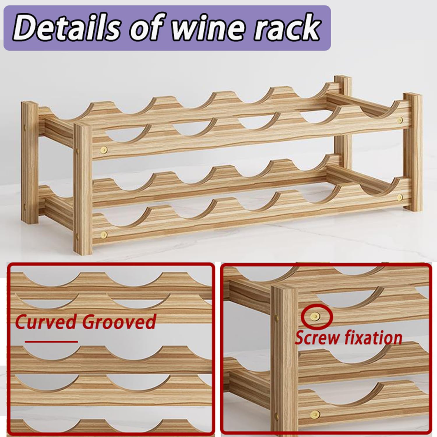 Soporte de exhibición de botellas de vino, estante de vino de madera para armario, cocina, despensa, organizador de almacenamiento de botellas de fácil montaje (2 niveles, 10 botellas, oscuro)