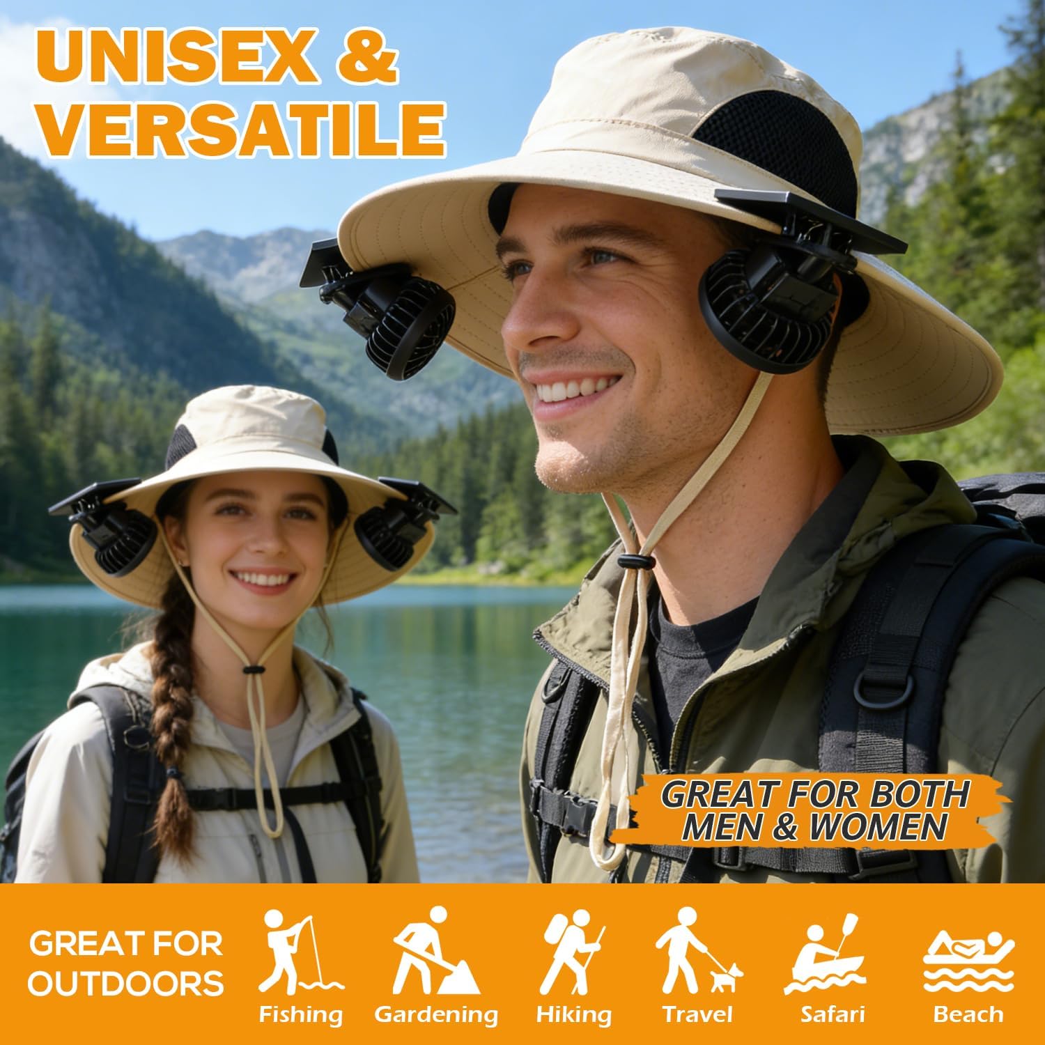 EINSKEY Solar Powered Fan Hat, UPF50+ Wide Brim Bucket Hat with Ultralight Clip-On Fans for Outdoor Hiking Fishing Gardening