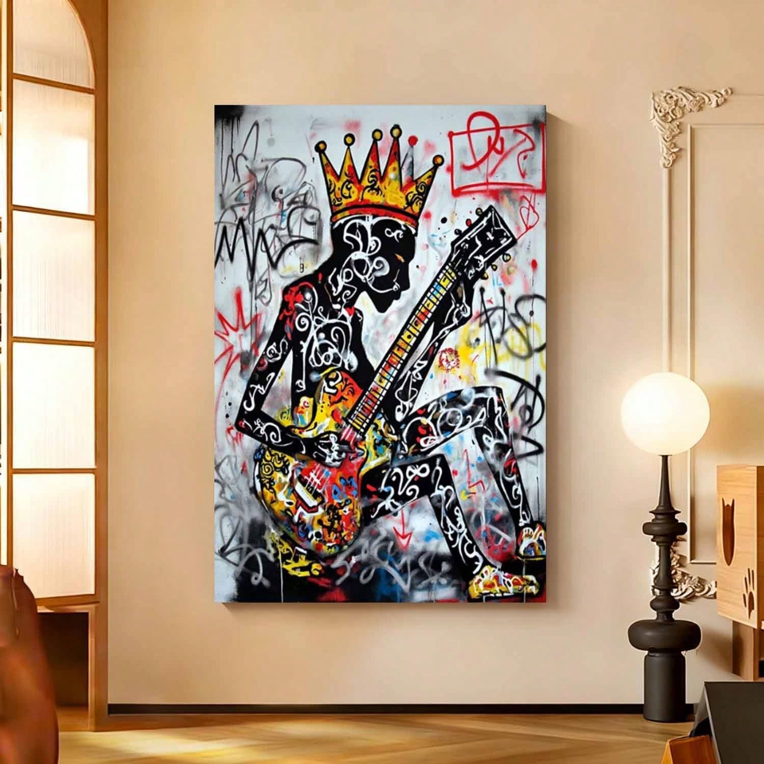 LYBCEOUG Decorazione murale a tema musicale, stampa su tela di un chitarrista, opera d'arte raffigurante un musicista di fama, decorazione astratta per la casa in stile rock (50x70 cm/con cornice)