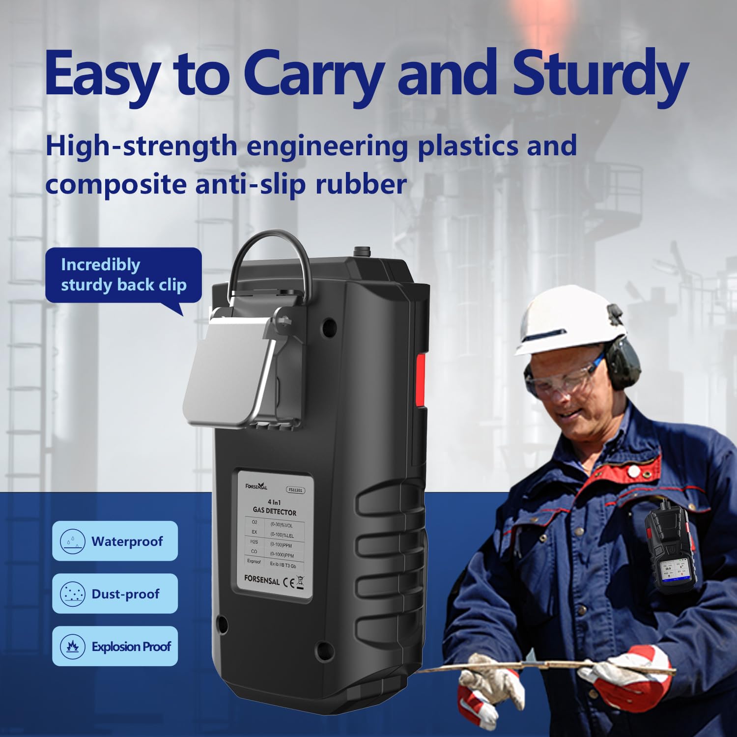 Gasmelder mit Pumpe, 4 Gasmonitor Multi Gasdetektor CO EX O2 H2S Meter | 3000 mAh wiederaufladbarer 4-Gasmonitor mit Kalibrierungsset, tragbares LCD-Display mit Clip, Kanalgasdetektor, 4 Gaszähler