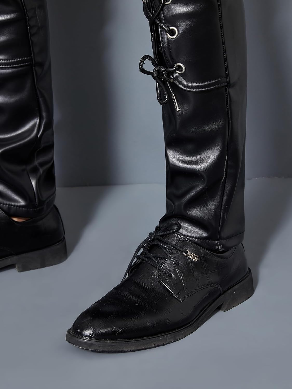 Idopy Men`s Rock Steampunk Gothic Lace Up Cosplay Party PU Leather Pants - Image 7