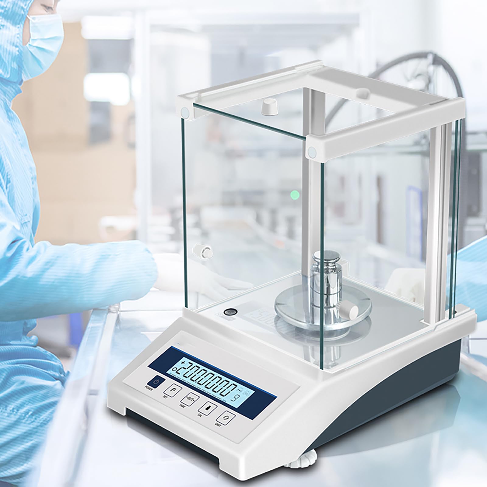 Bilancia digitale da laboratorio, bilancia analitica, bilancia di precisione LCD da 0,0001 g con parabrezza, pesata massima 100 g, funzioni di conversione unità e conteggio per misurazioni industria