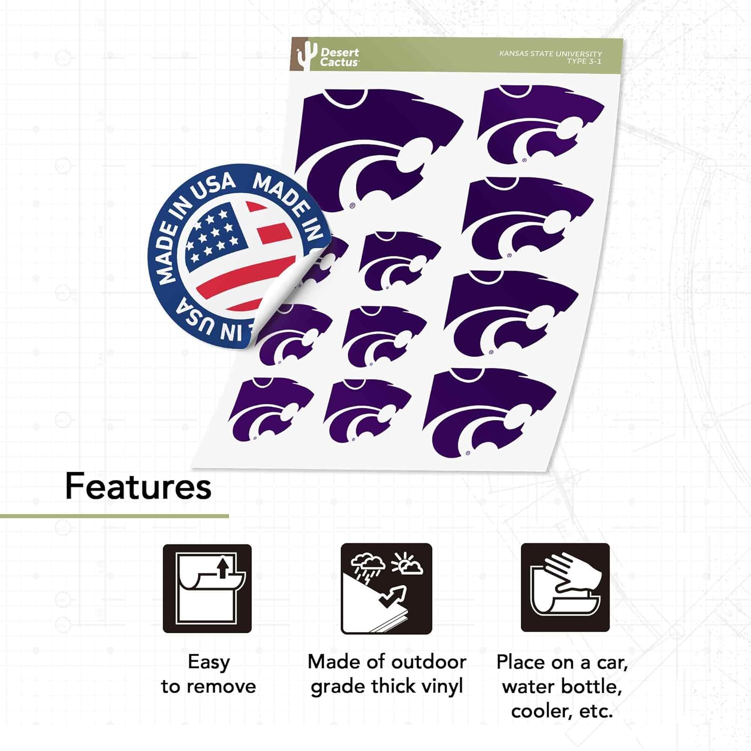 Desert Cactus Kansas State University Sticker Wildcats K-State Vinyl Decals Laptop Water Bottle Car Scrapbook T3 (Type 3-1) - Image 4