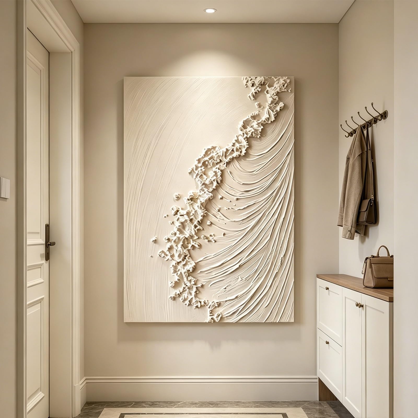 SYXHJTFZ Wall Art Decor Nature Decor Canvas Hand Painted, White Wave Borderless For Living Room Bedroom Entrance Foyer Corridor Hallway(100 * 150cm/39.4 * 59.1in)