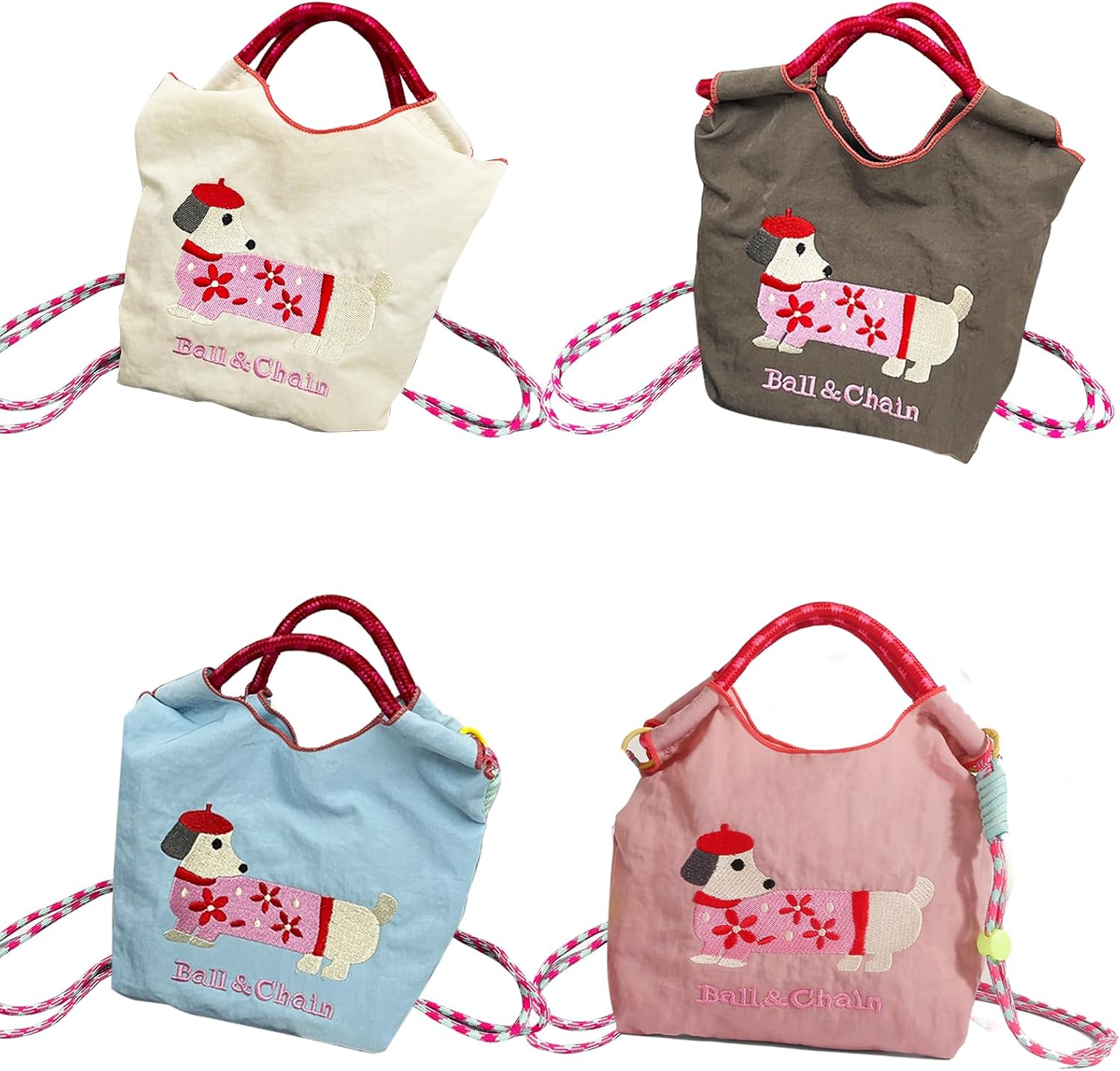 4-Pack Women’s Small Fashion Handbags – Embroidered Dachshund Tote, Crossbody & Mini Purse for Phone and Everyday Essentials