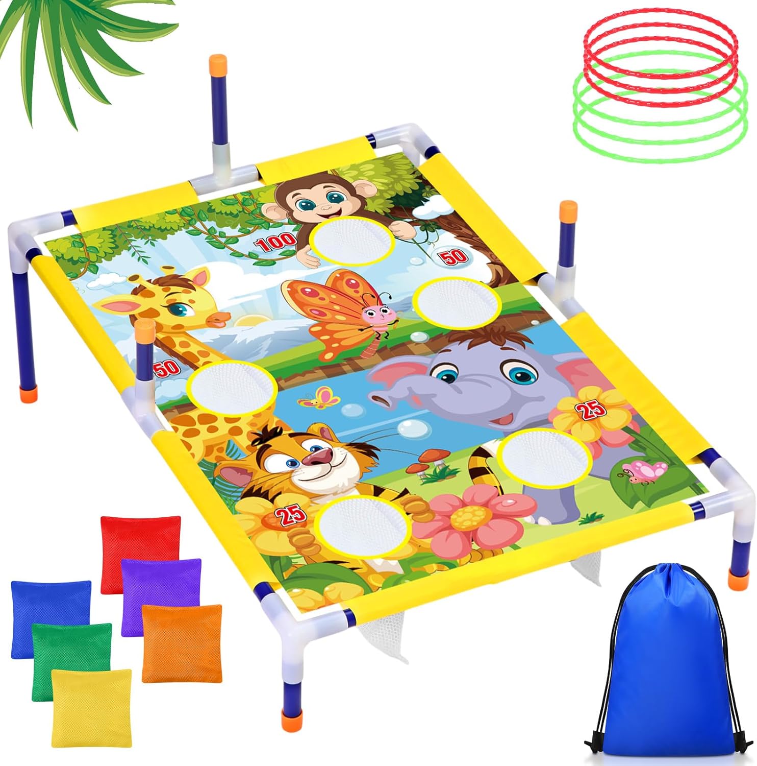 Leitee 2 in 1 Bean Bags Toss Game Animal Cornhole Bean Bags Ring Toss Game Kids Cornhole Games Set Party Carnival Games Toys Gifts Birthday Games Ideal Birthday for Ages 4-8 Toddlers