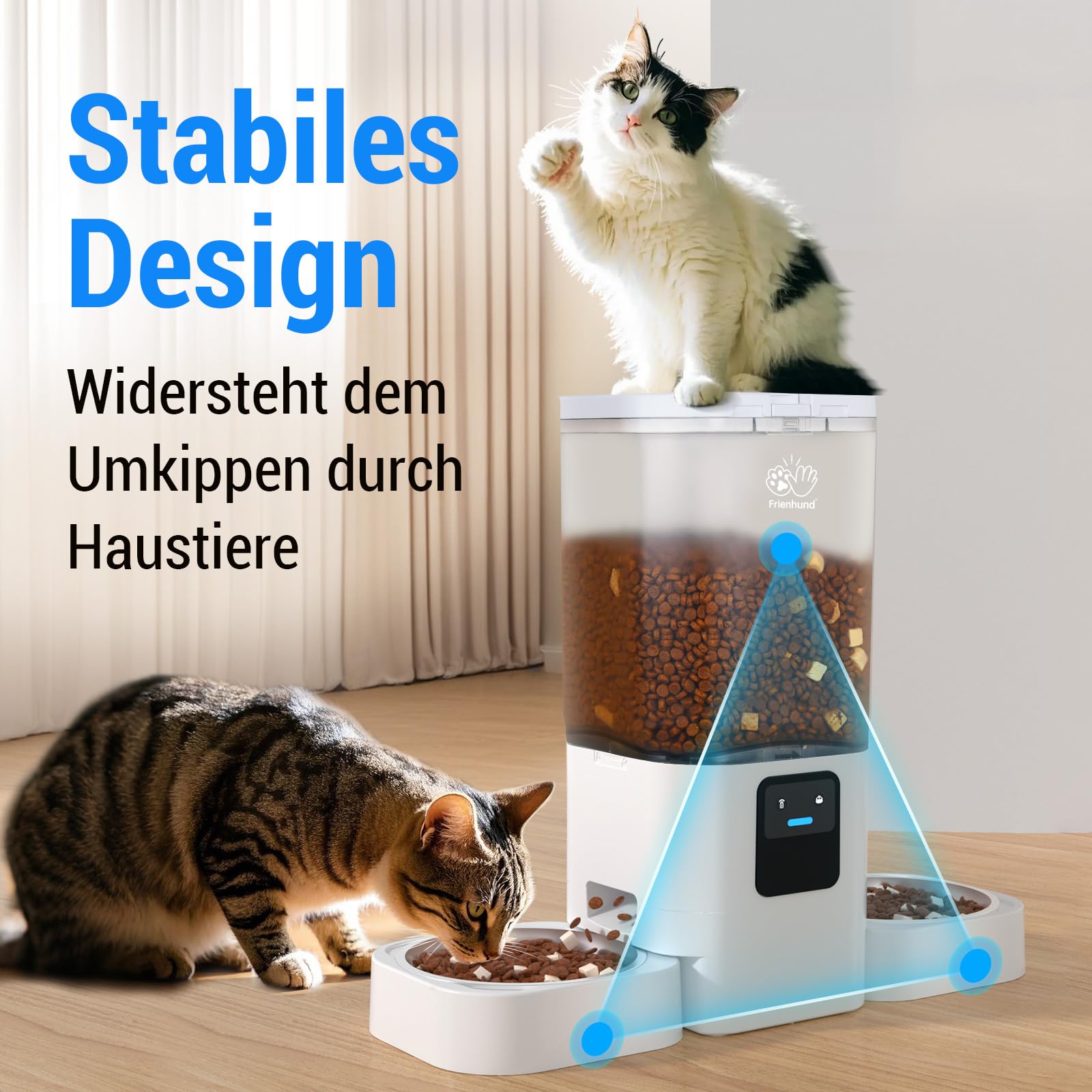 Futterautomat Katze 2 Näpfe mit APP: 5G WiFi Katzenfutter Automat mit Langsamer Vorschub, 7L Trockenfutter Automat für 2 Katzen, WLAN Futterspender Katze Abnehmbar für Mehrere Haustiere (ACF190W-C)