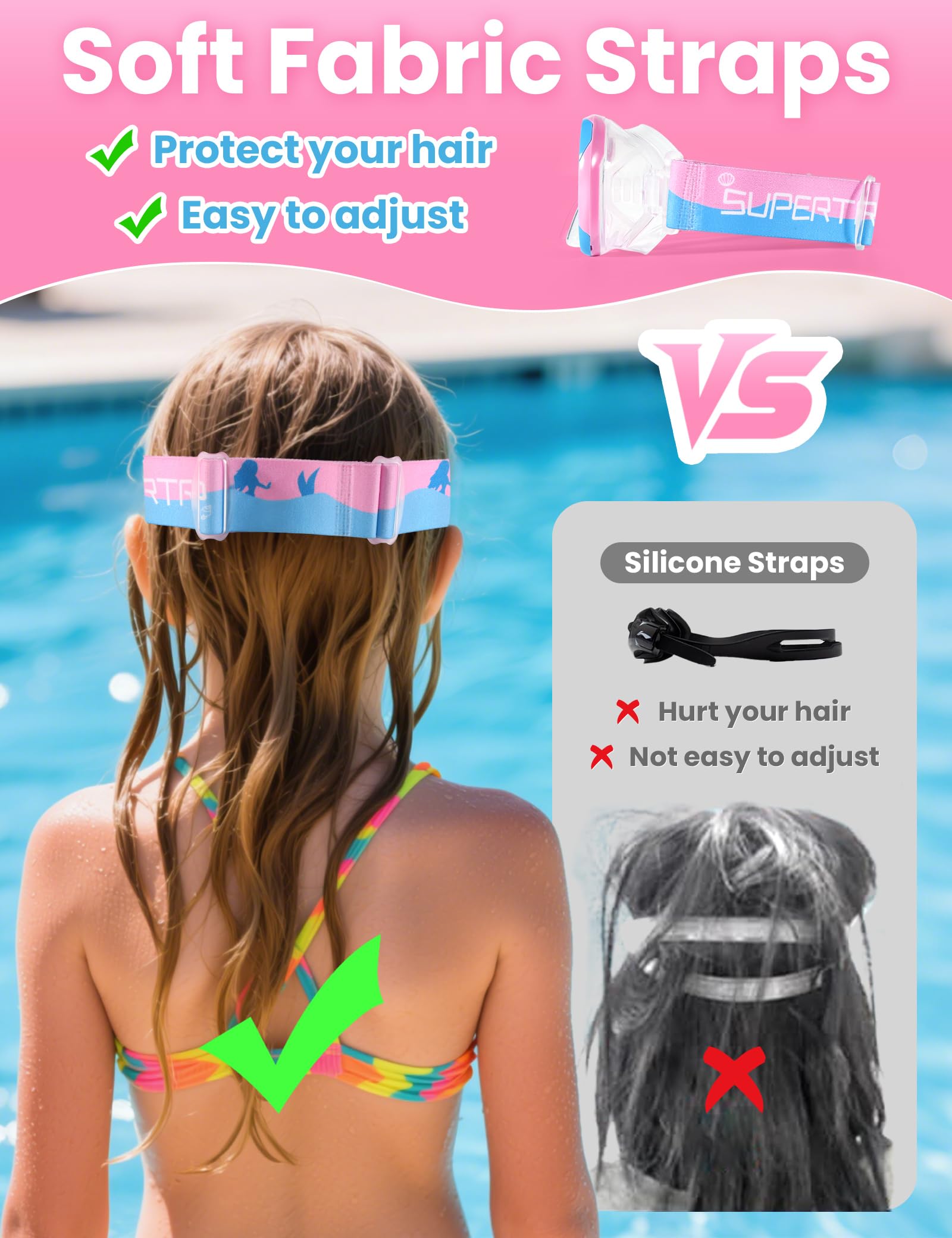 Supertrip Gafas de natación para niños con Cubierta de Nariz para niños de 6 a 14 años,Correa de Tela de Vidrio Templado,máscara de esnórquel para chicos y niñas,Piscina y Playa