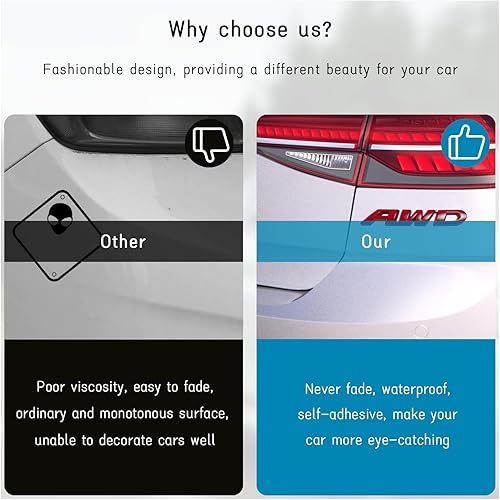 Miniatura 5 de Dickno AWD - Adhesivo para emblema, calcomanía de metal 3D para puerta trasera, autoadhesiva, decoración de guardabarros laterales automáticos para