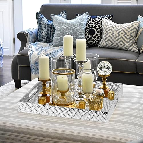 Miniatura 4 de HofferRuffer Bandeja rectangular para servir con asas de agujeros para mesa de café, desayuno, té, alimentos, mayordomo, encimera, cocina, bandeja