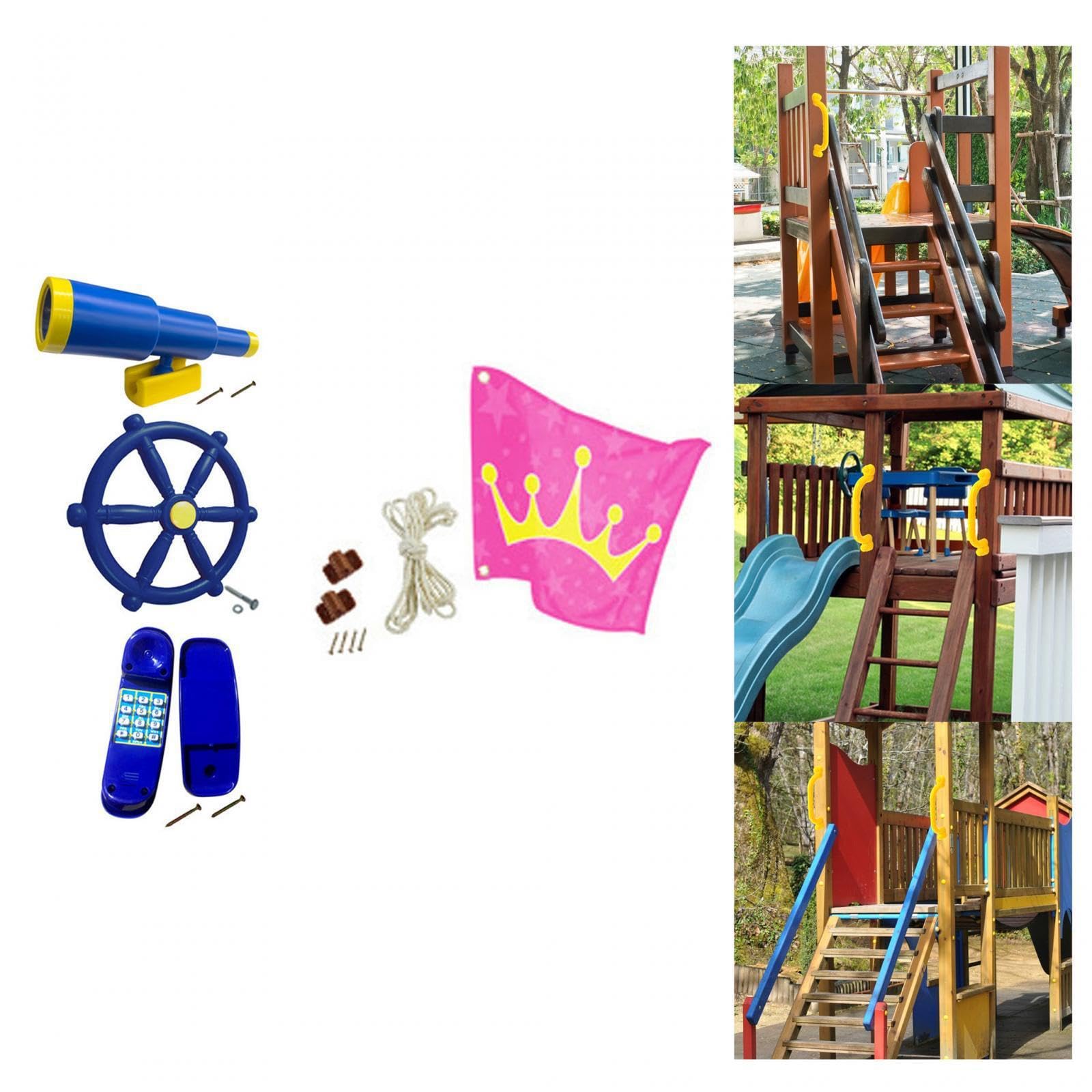 Nave Pirata da Cortile, telescopio, Volante, Altalena, Set di Accessori per Bambini all'aperto, Divertimento, Giocattolo sterzante, Set di altalene, Attrezzatura per Parco Giochi
