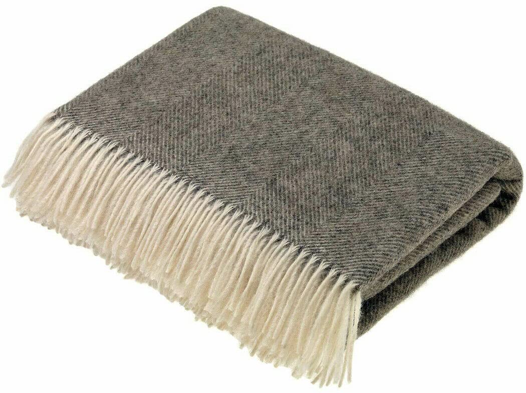 Herringbone Vintage Grey Luxury Pure New Shetland Wool Blanket Throw