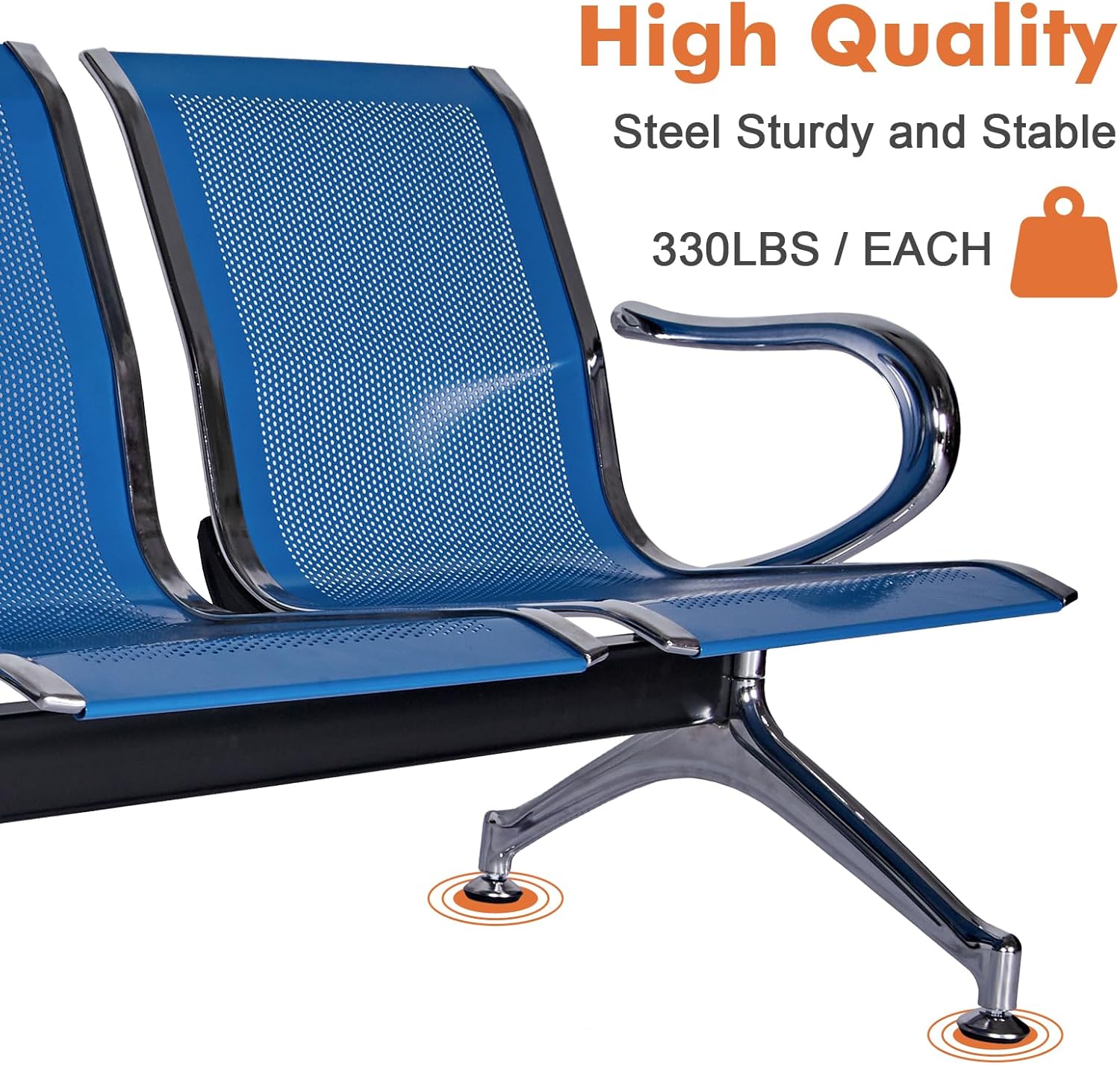 Waiting Room Reception Chairs -3-Seat Airport Reception Chairs with Arms, Office Guest Chairs for Bank, Hospital, Market (Blue)