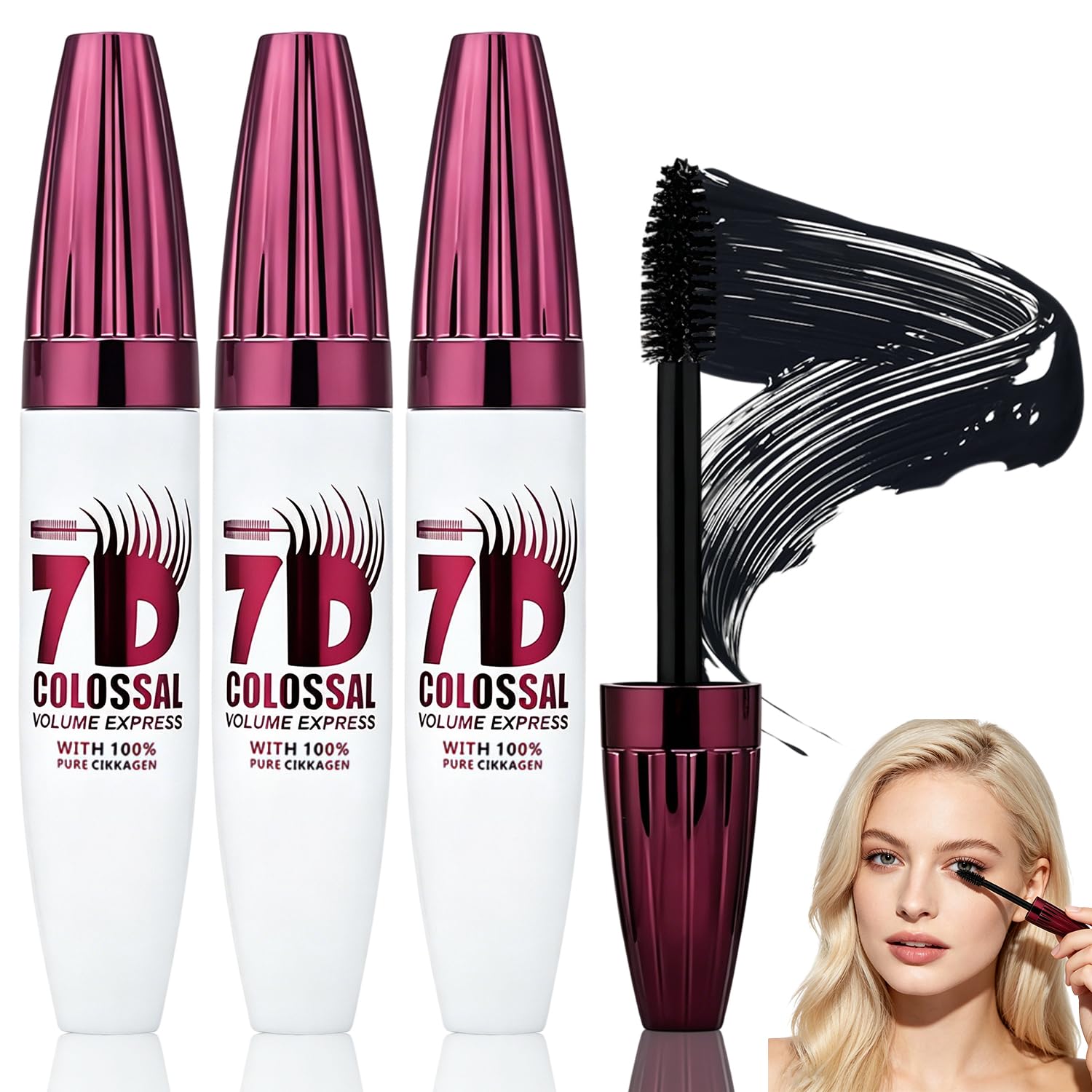 7D Waterproof Mascara, Long Lasting Buildable Volume Natural Curling Lashes,Smudge-Proof, 7D Waterproof Volume Mascara,Thickening Eye Makeup for Defined Curl (3pcs)